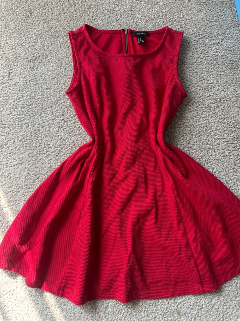 Forever 21 Vibrant Red Sleeveless Skater Midi Dress fit flare sexy y2k